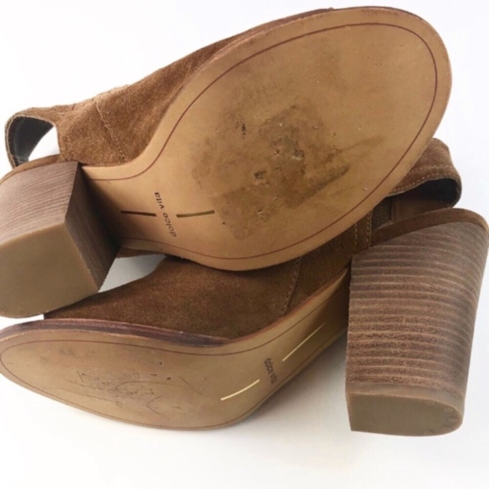 Dolce Vita Brown Leather Suede Booties Peep Toe - Picture 3 of 6